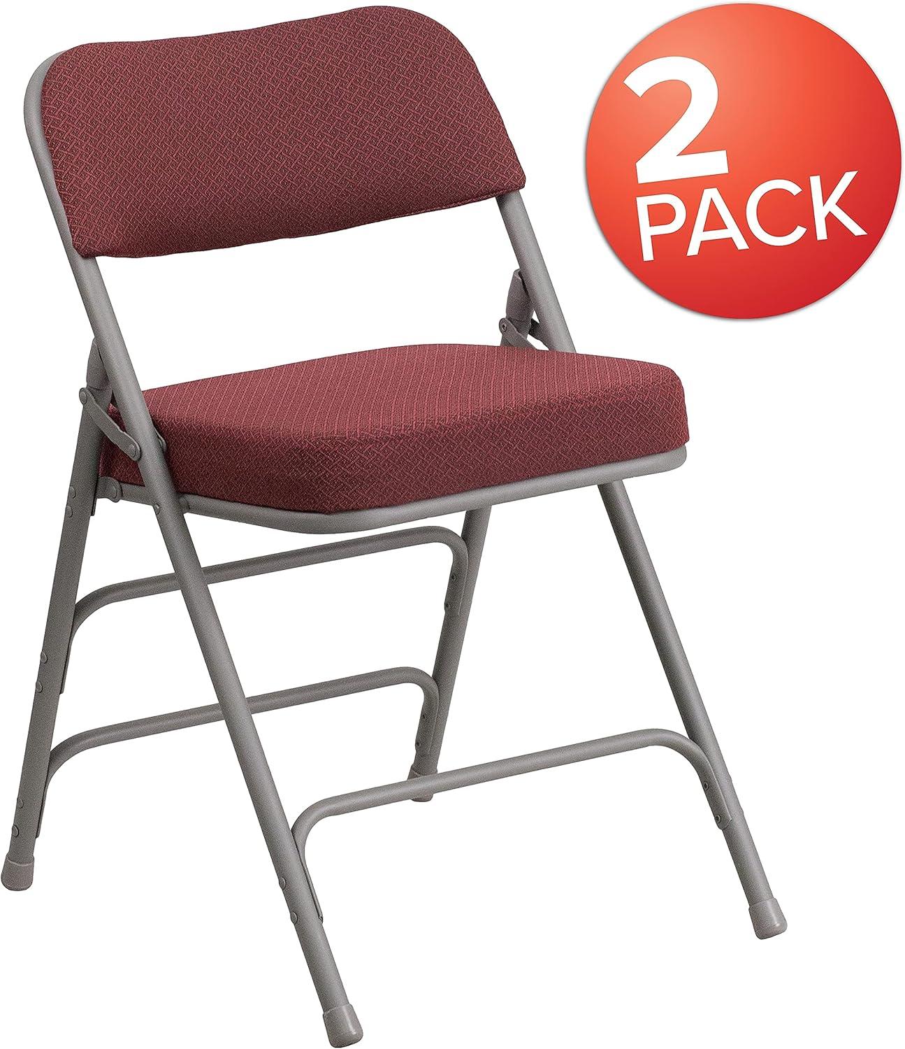 imageFlash Furniture 2 Pack HERCULES Series Premium Curved Triple Braced ampamp Double Hinged Burgundy Fabric Metal Folding ChairBurgundy
