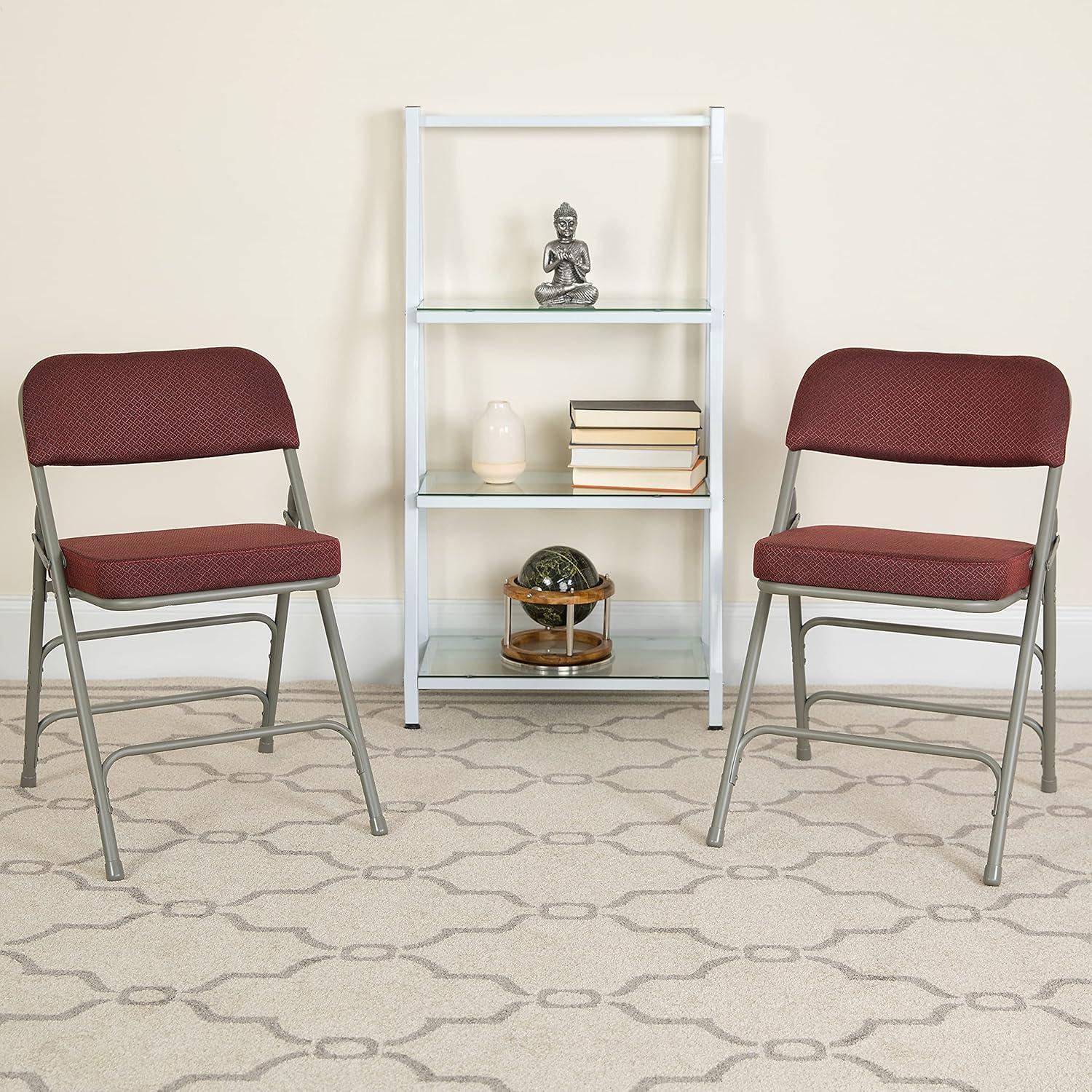 imageFlash Furniture 2 Pack HERCULES Series Premium Curved Triple Braced ampamp Double Hinged Burgundy Fabric Metal Folding ChairBurgundy