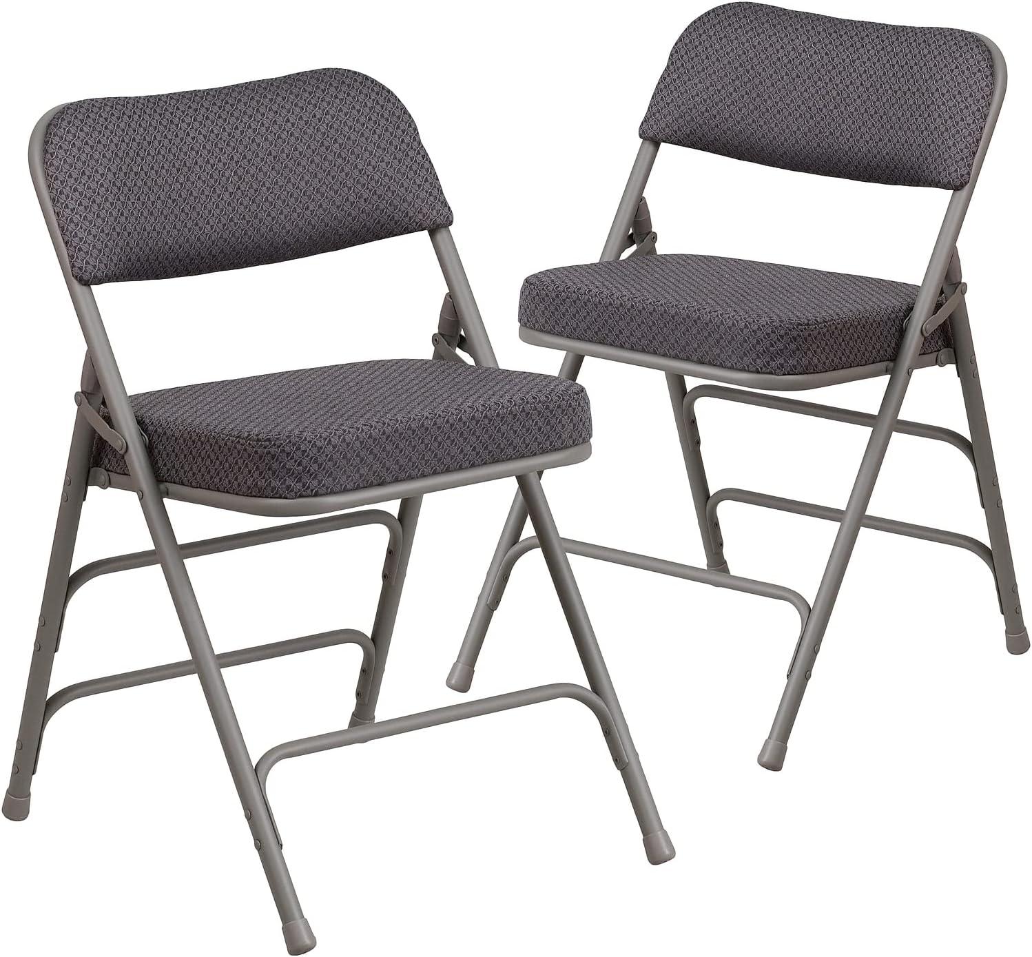 imageFlash Furniture 2 Pack HERCULES Series Premium Curved Triple Braced ampamp Double Hinged Burgundy Fabric Metal Folding ChairGrey