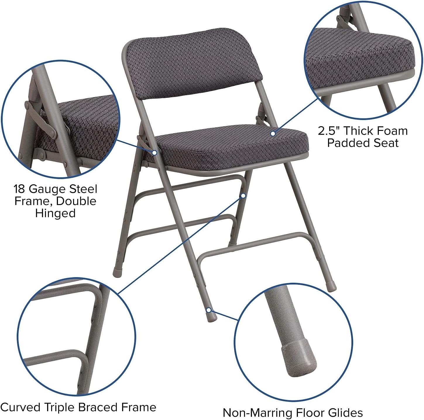 imageFlash Furniture 2 Pack HERCULES Series Premium Curved Triple Braced ampamp Double Hinged Burgundy Fabric Metal Folding ChairGrey