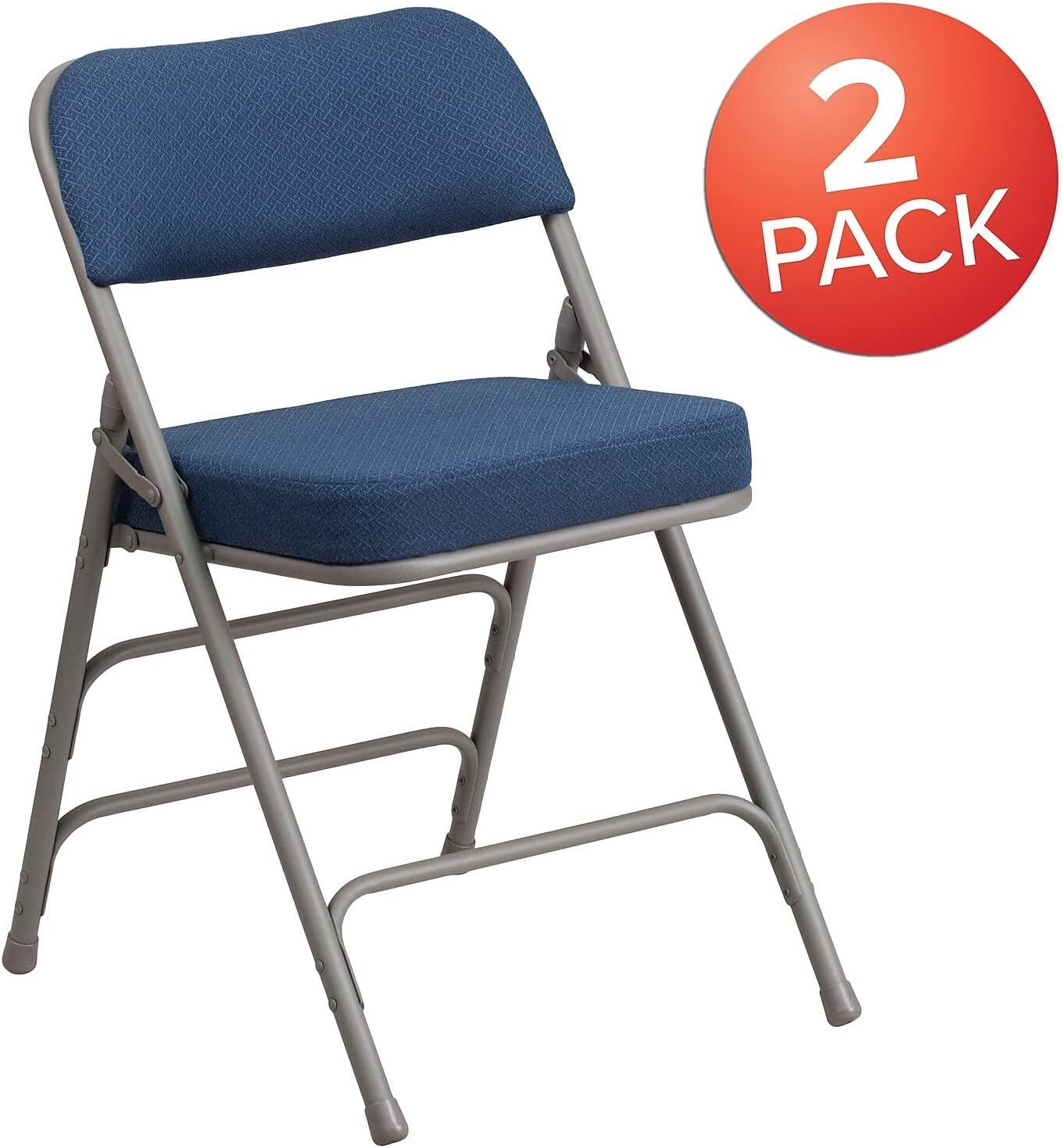 imageFlash Furniture 2 Pack HERCULES Series Premium Curved Triple Braced ampamp Double Hinged Burgundy Fabric Metal Folding ChairNavy