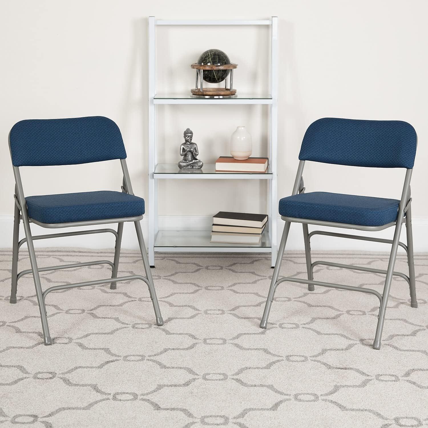 imageFlash Furniture 2 Pack HERCULES Series Premium Curved Triple Braced ampamp Double Hinged Burgundy Fabric Metal Folding ChairNavy