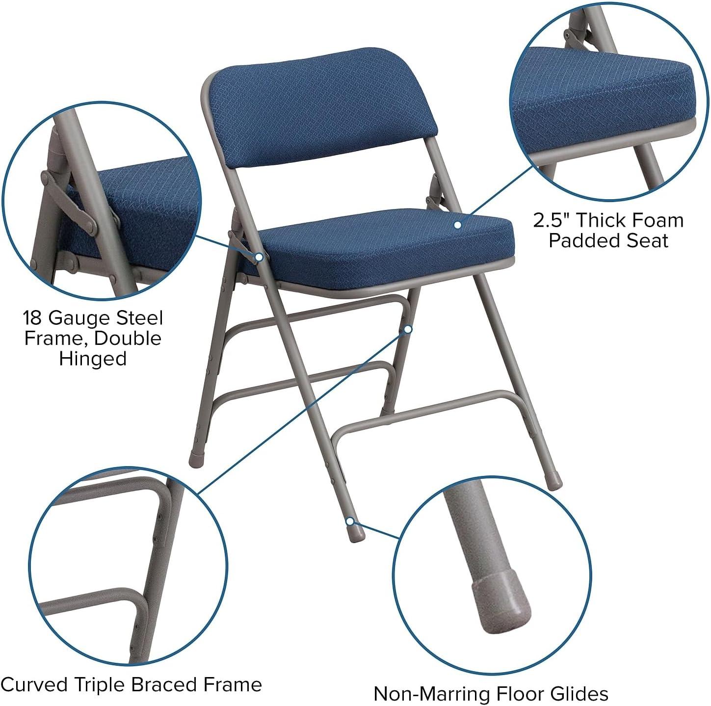 imageFlash Furniture 2 Pack HERCULES Series Premium Curved Triple Braced ampamp Double Hinged Burgundy Fabric Metal Folding ChairNavy