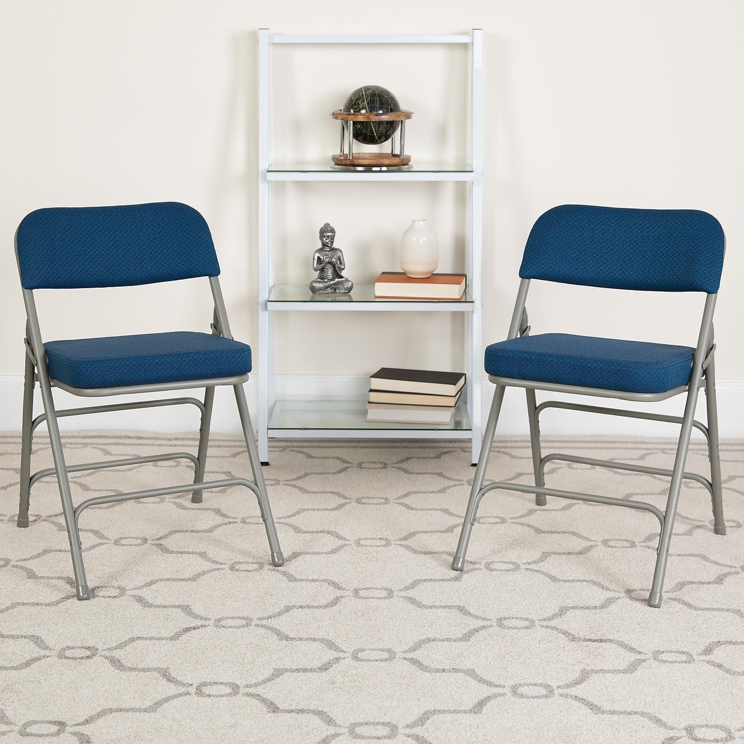 imageFlash Furniture 2 Pack HERCULES Series Premium Curved Triple Braced ampamp Double Hinged Burgundy Fabric Metal Folding ChairNavy