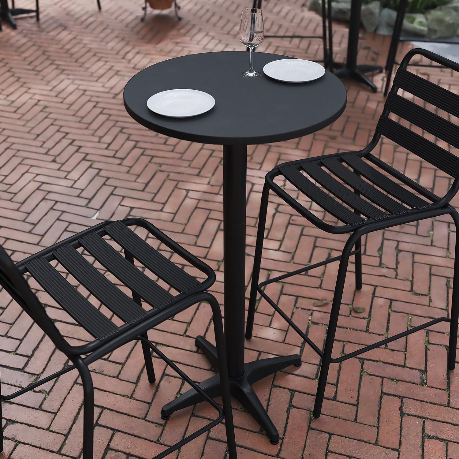 imageFlash Furniture 2325quot Round Aluminum IndoorOutdoor Bar Height Table with FlipUp Top HeavyDuty Aluminum FlipUp Top Cocktail Table SilverBlack