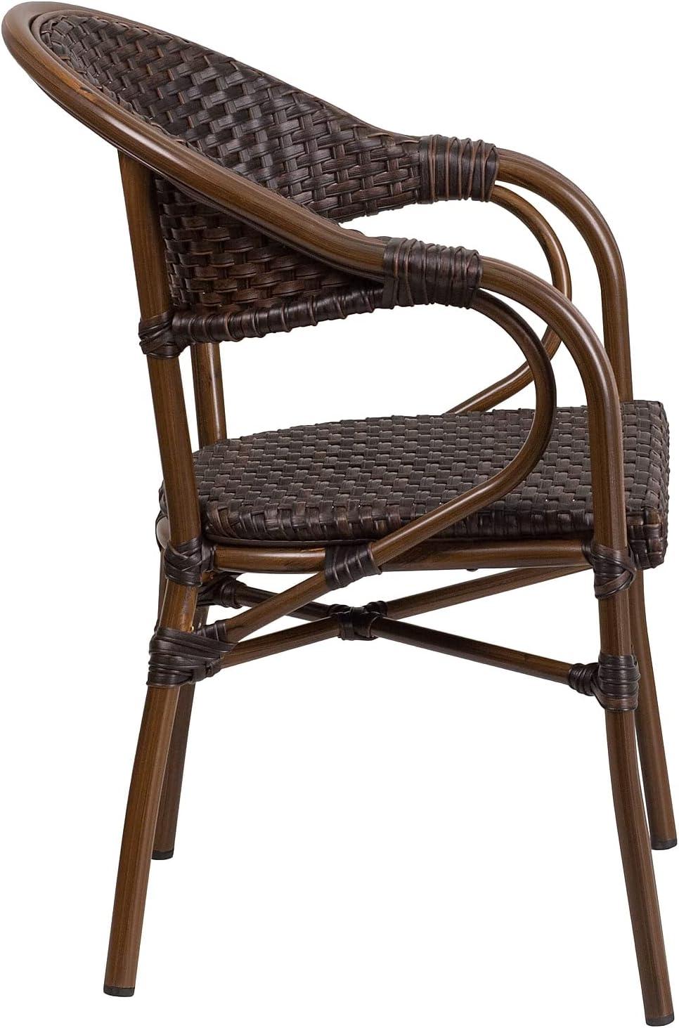 imageFlash Furniture 3 Pack Milano Series Bark Brown Rattan Restaurant Patio Chair with BambooAluminum FrameBark Brown RattanRed Bambooaluminum Frame