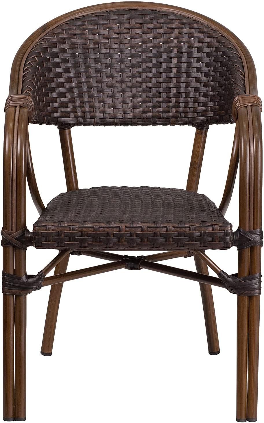 imageFlash Furniture 3 Pack Milano Series Bark Brown Rattan Restaurant Patio Chair with BambooAluminum FrameBark Brown RattanRed Bambooaluminum Frame