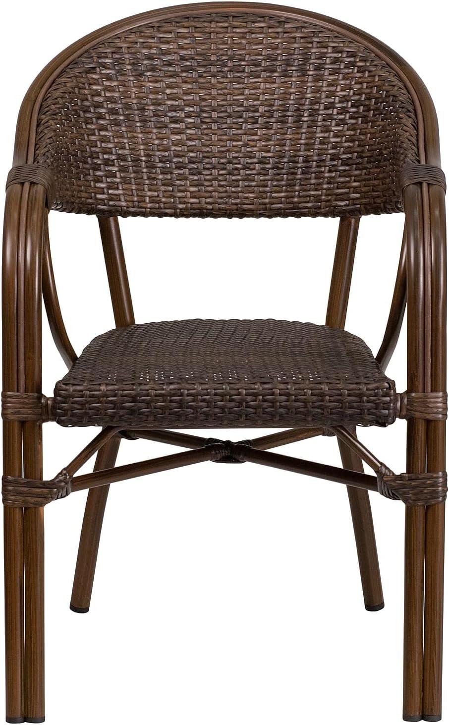 imageFlash Furniture 3 Pack Milano Series Bark Brown Rattan Restaurant Patio Chair with BambooAluminum FrameCocoa RattanBambooaluminum Frame