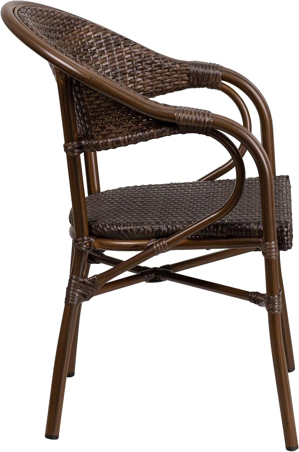 imageFlash Furniture 3 Pack Milano Series Bark Brown Rattan Restaurant Patio Chair with BambooAluminum FrameCocoa RattanBambooaluminum Frame