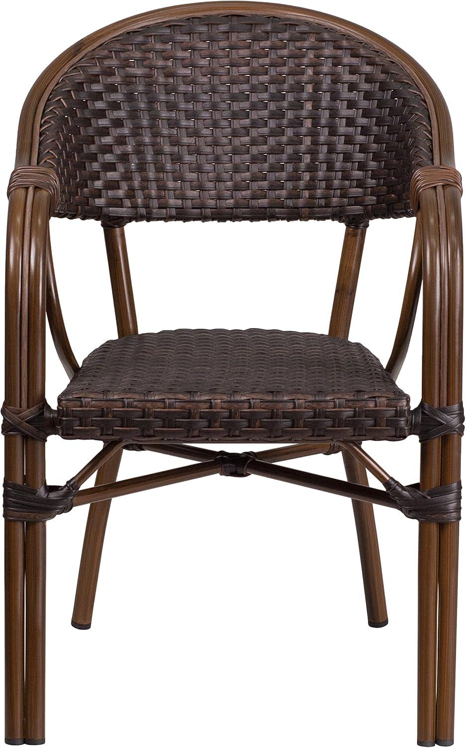 imageFlash Furniture 3 Pack Milano Series Bark Brown Rattan Restaurant Patio Chair with BambooAluminum FrameDark Brown RattanRed Bambooaluminum Frame