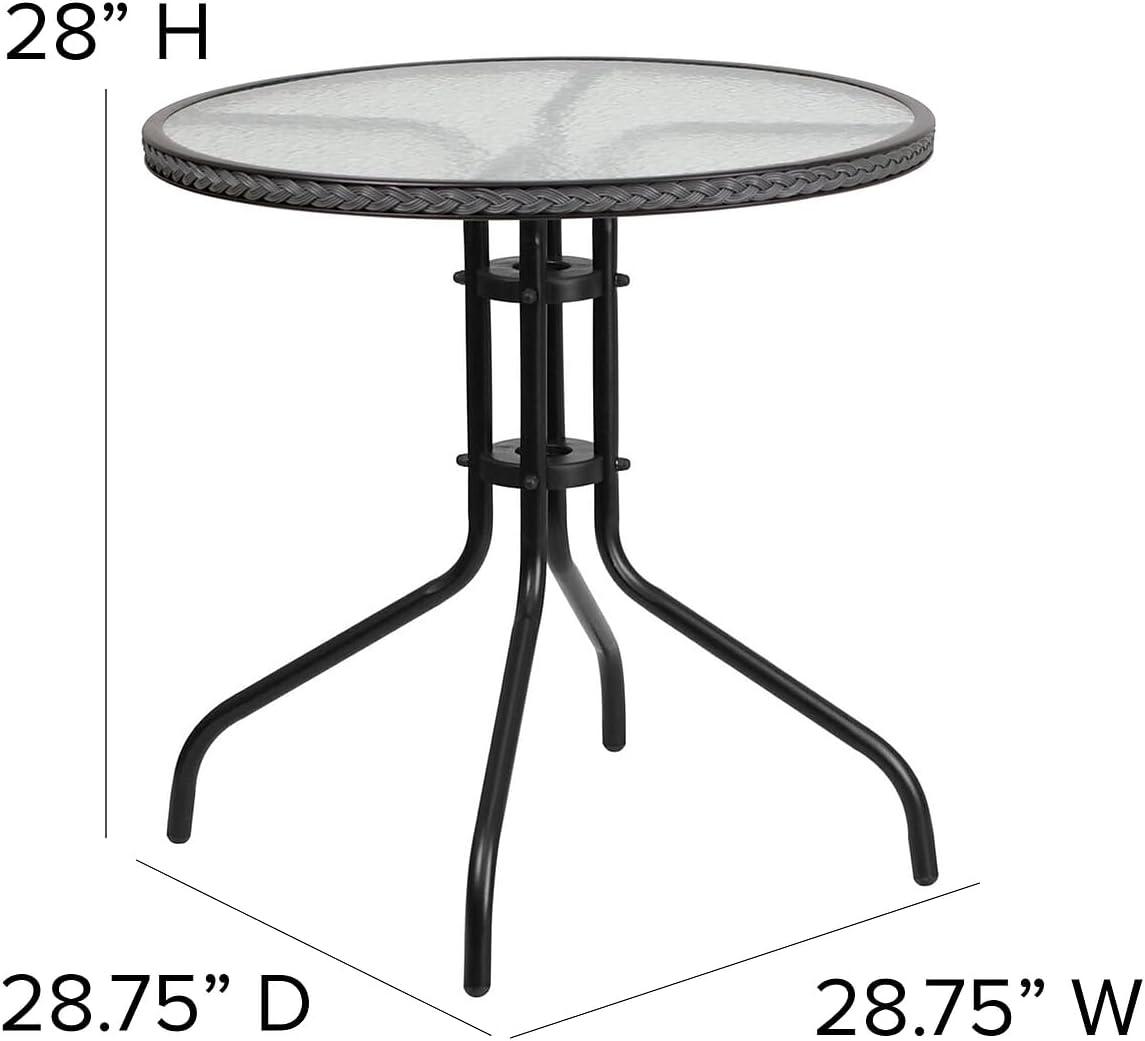 imageFlash Furniture 3Piece Patio Dining Set with Round Glass Metal Table and 2 Stackable Rattan Chairs IndoorOutdoor Bistro Table and Chairs Set GrayClearGray