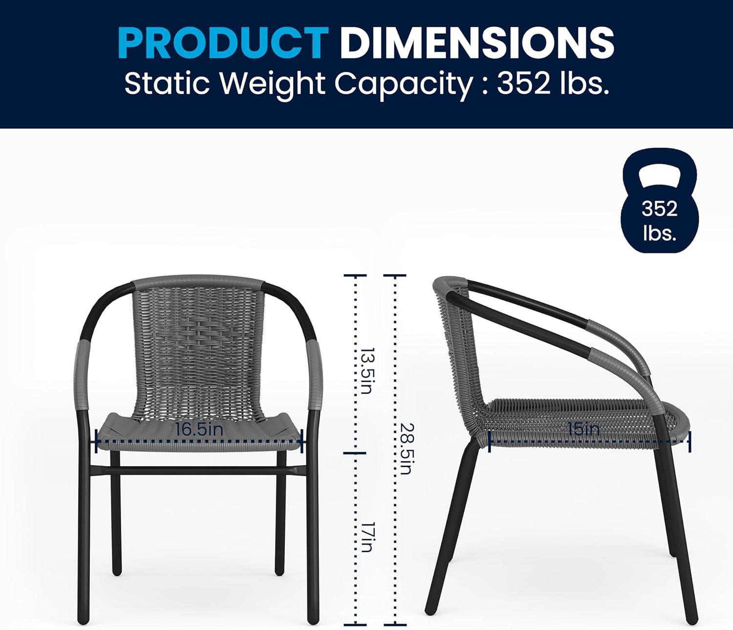 imageFlash Furniture 3Piece Patio Dining Set with Round Glass Metal Table and 2 Stackable Rattan Chairs IndoorOutdoor Bistro Table and Chairs Set GrayClearGray