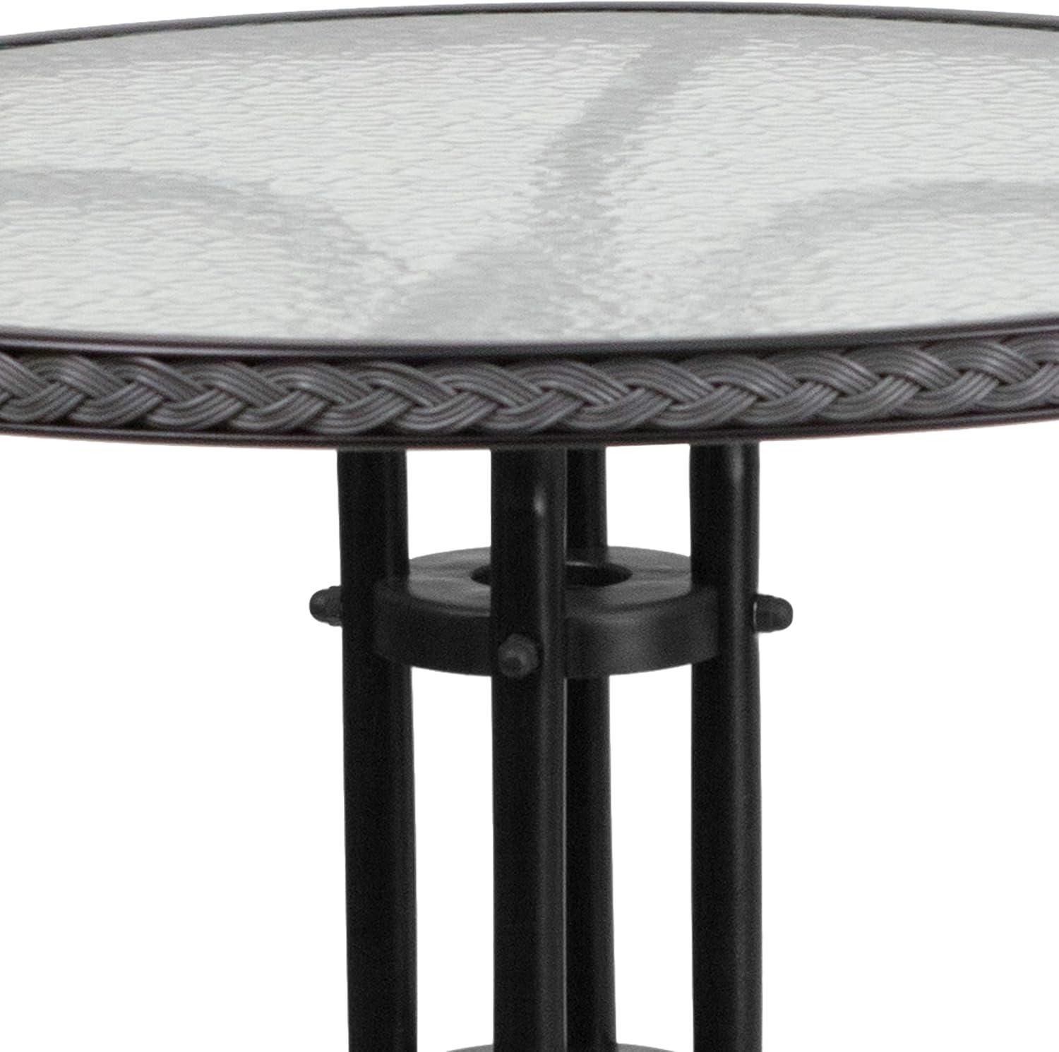 imageFlash Furniture 3Piece Patio Dining Set with Round Glass Metal Table and 2 Stackable Rattan Chairs IndoorOutdoor Bistro Table and Chairs Set GrayClearGray