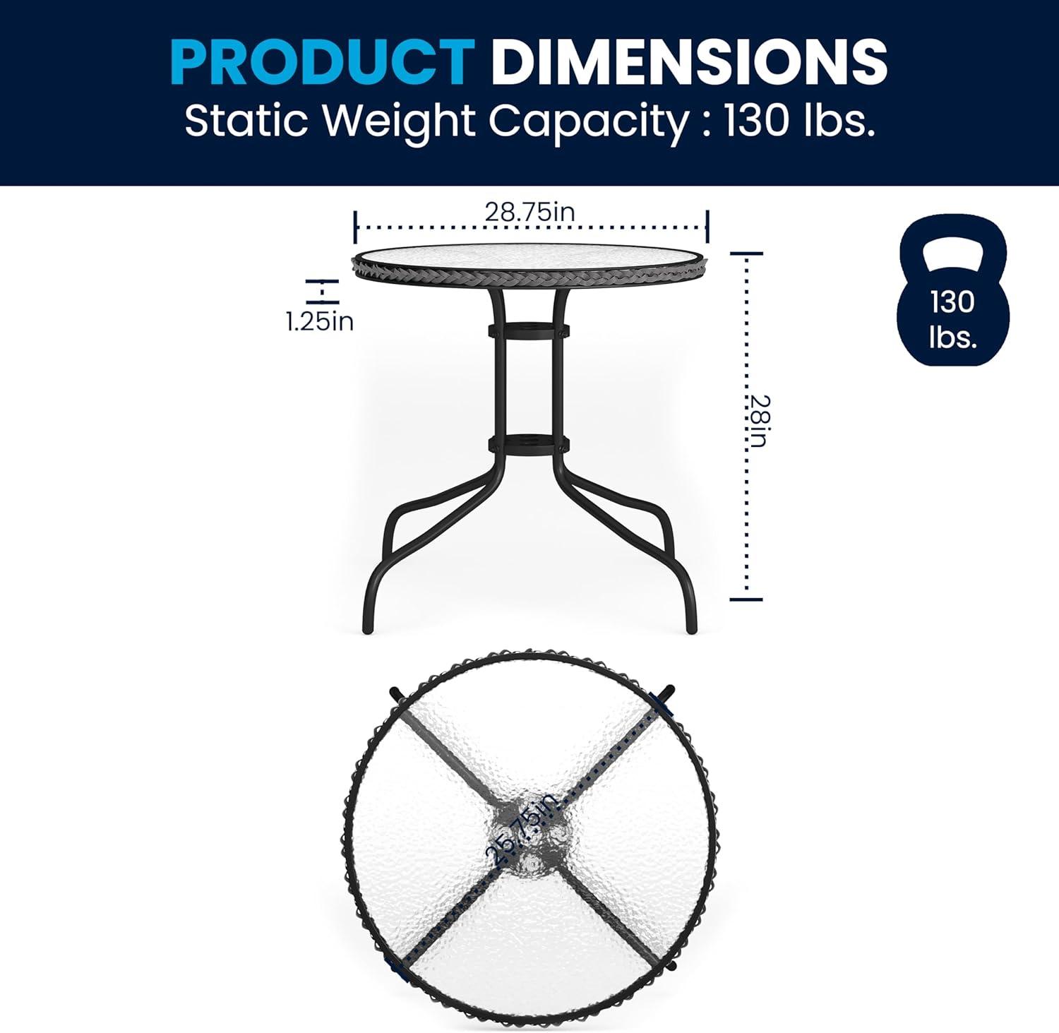 imageFlash Furniture 3Piece Patio Dining Set with Round Glass Metal Table and 2 Stackable Rattan Chairs IndoorOutdoor Bistro Table and Chairs Set GrayClearGray