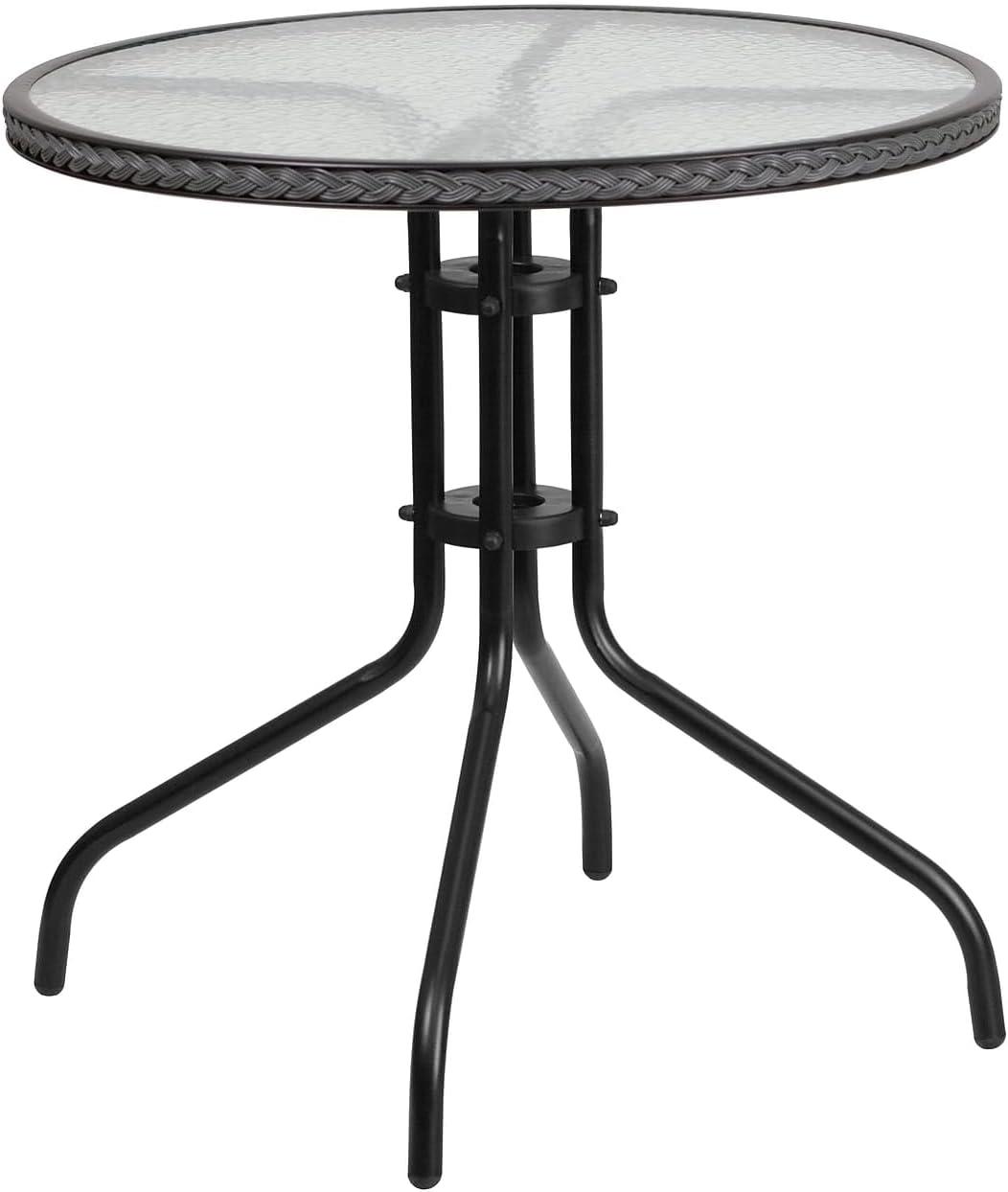 imageFlash Furniture 3Piece Patio Dining Set with Round Glass Metal Table and 2 Stackable Rattan Chairs IndoorOutdoor Bistro Table and Chairs Set GrayClearGray