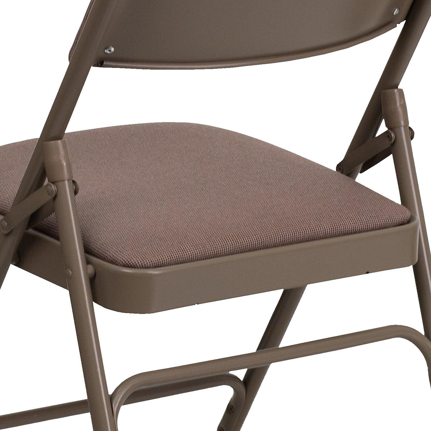 imageFlash Furniture 4 Pack HERCULES Series Curved Triple Braced ampamp Double Hinged Gray Vinyl Metal Folding ChairBeige FabricBeige Frame