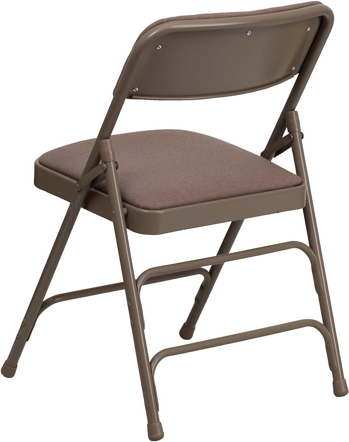 imageFlash Furniture 4 Pack HERCULES Series Curved Triple Braced ampamp Double Hinged Gray Vinyl Metal Folding ChairBeige FabricBeige Frame