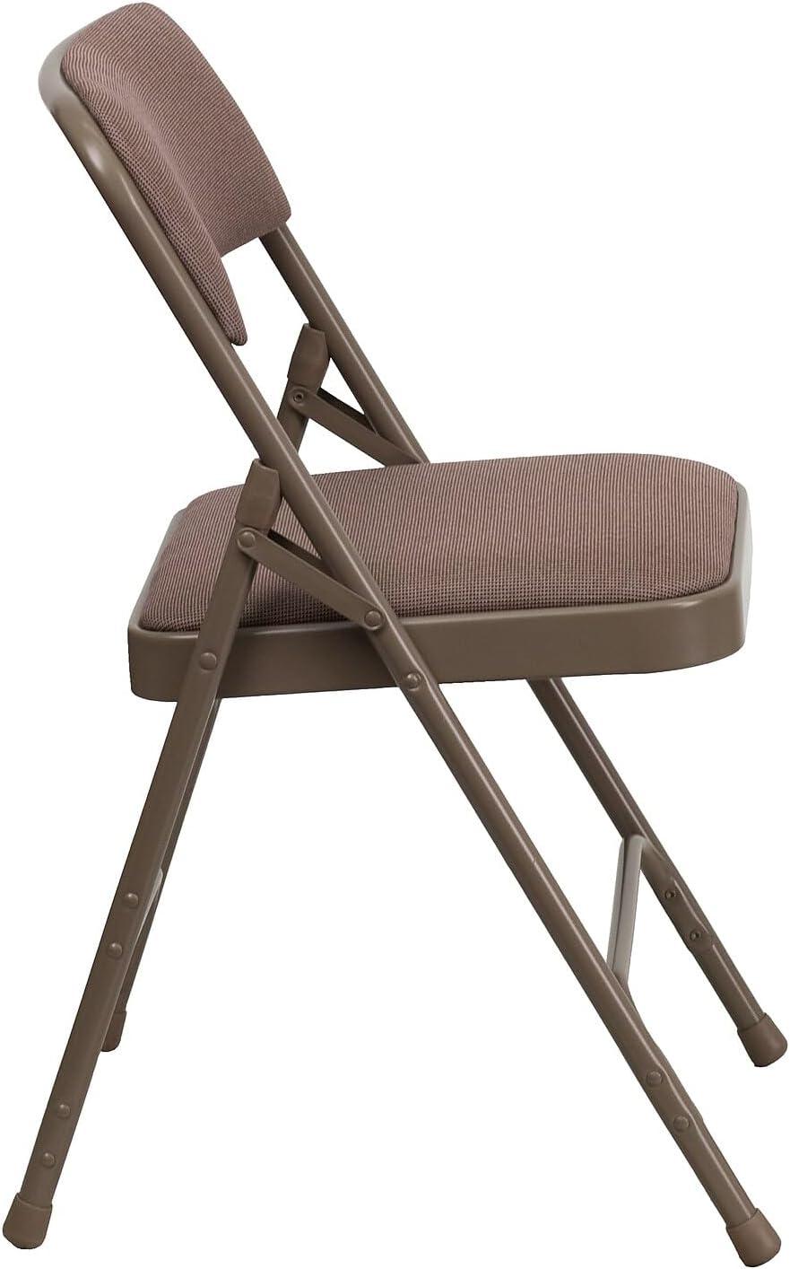 imageFlash Furniture 4 Pack HERCULES Series Curved Triple Braced ampamp Double Hinged Gray Vinyl Metal Folding ChairBeige FabricBeige Frame