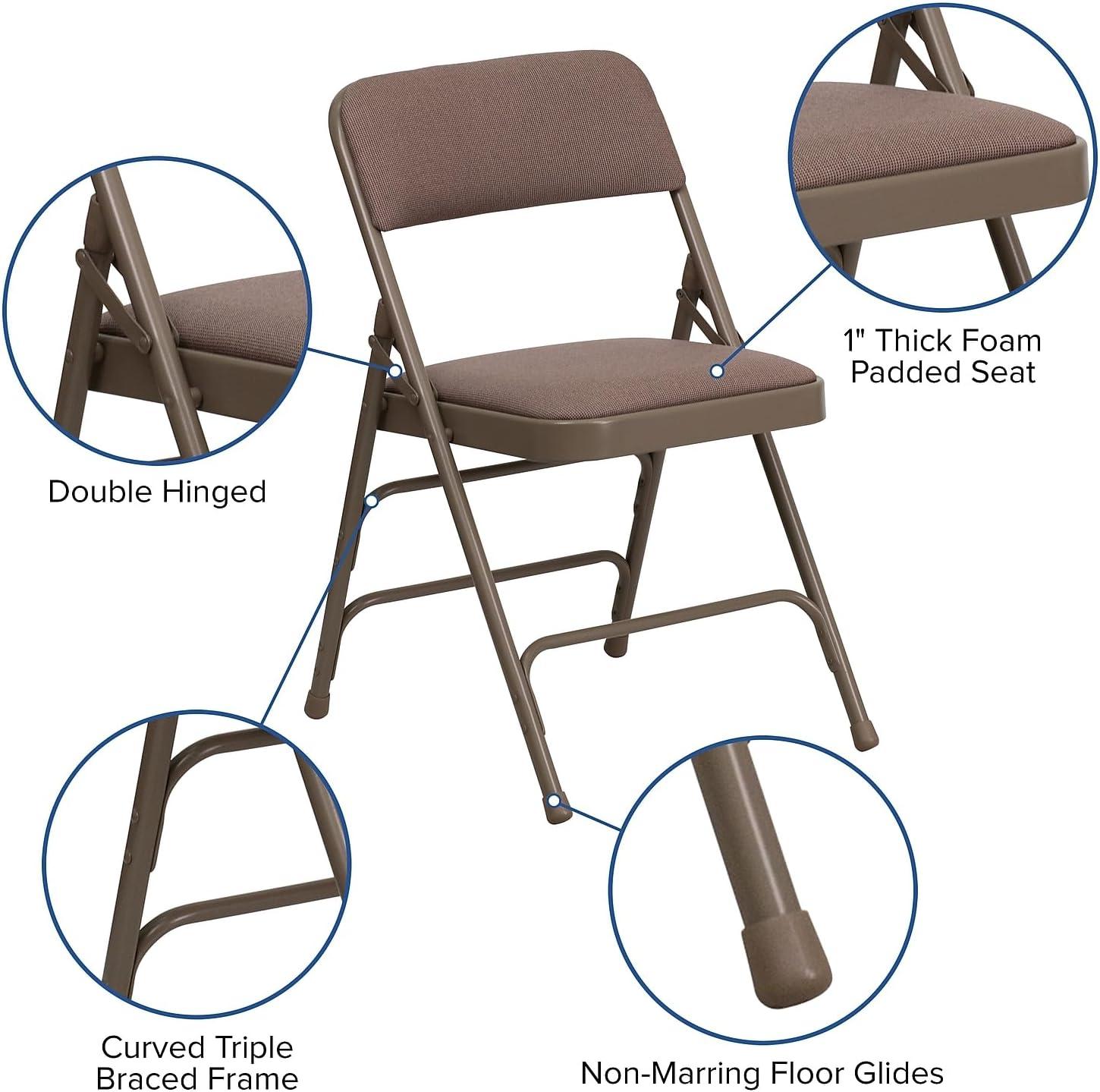imageFlash Furniture 4 Pack HERCULES Series Curved Triple Braced ampamp Double Hinged Gray Vinyl Metal Folding ChairBeige FabricBeige Frame