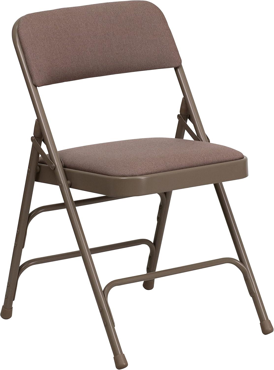 imageFlash Furniture 4 Pack HERCULES Series Curved Triple Braced ampamp Double Hinged Gray Vinyl Metal Folding ChairBeige FabricBeige Frame