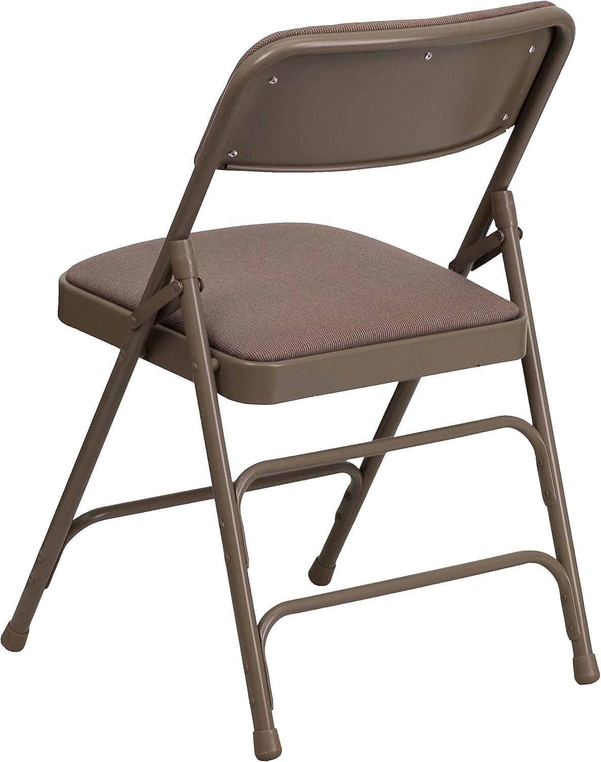 imageFlash Furniture 4 Pack HERCULES Series Curved Triple Braced ampamp Double Hinged Gray Vinyl Metal Folding ChairBeige FabricBeige Frame