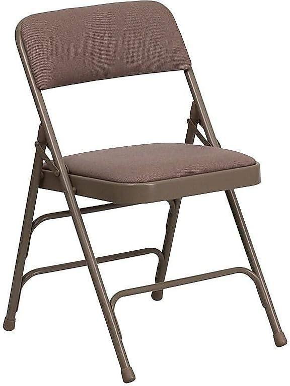 imageFlash Furniture 4 Pack HERCULES Series Curved Triple Braced ampamp Double Hinged Gray Vinyl Metal Folding ChairBeige FabricBeige Frame