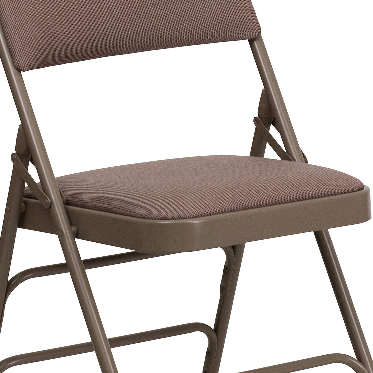 imageFlash Furniture 4 Pack HERCULES Series Curved Triple Braced ampamp Double Hinged Gray Vinyl Metal Folding ChairBeige FabricBeige Frame