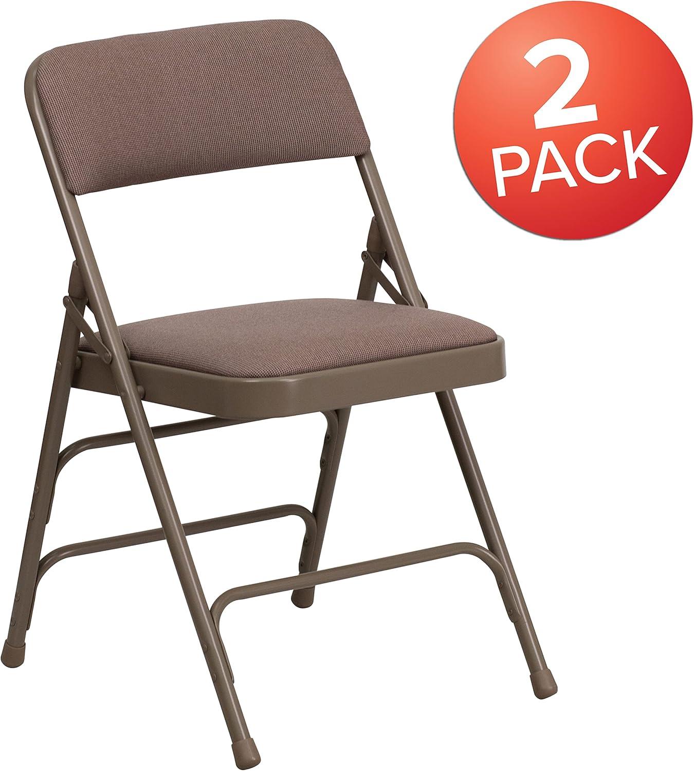 imageFlash Furniture 4 Pack HERCULES Series Curved Triple Braced ampamp Double Hinged Gray Vinyl Metal Folding ChairBeige FabricBeige Frame