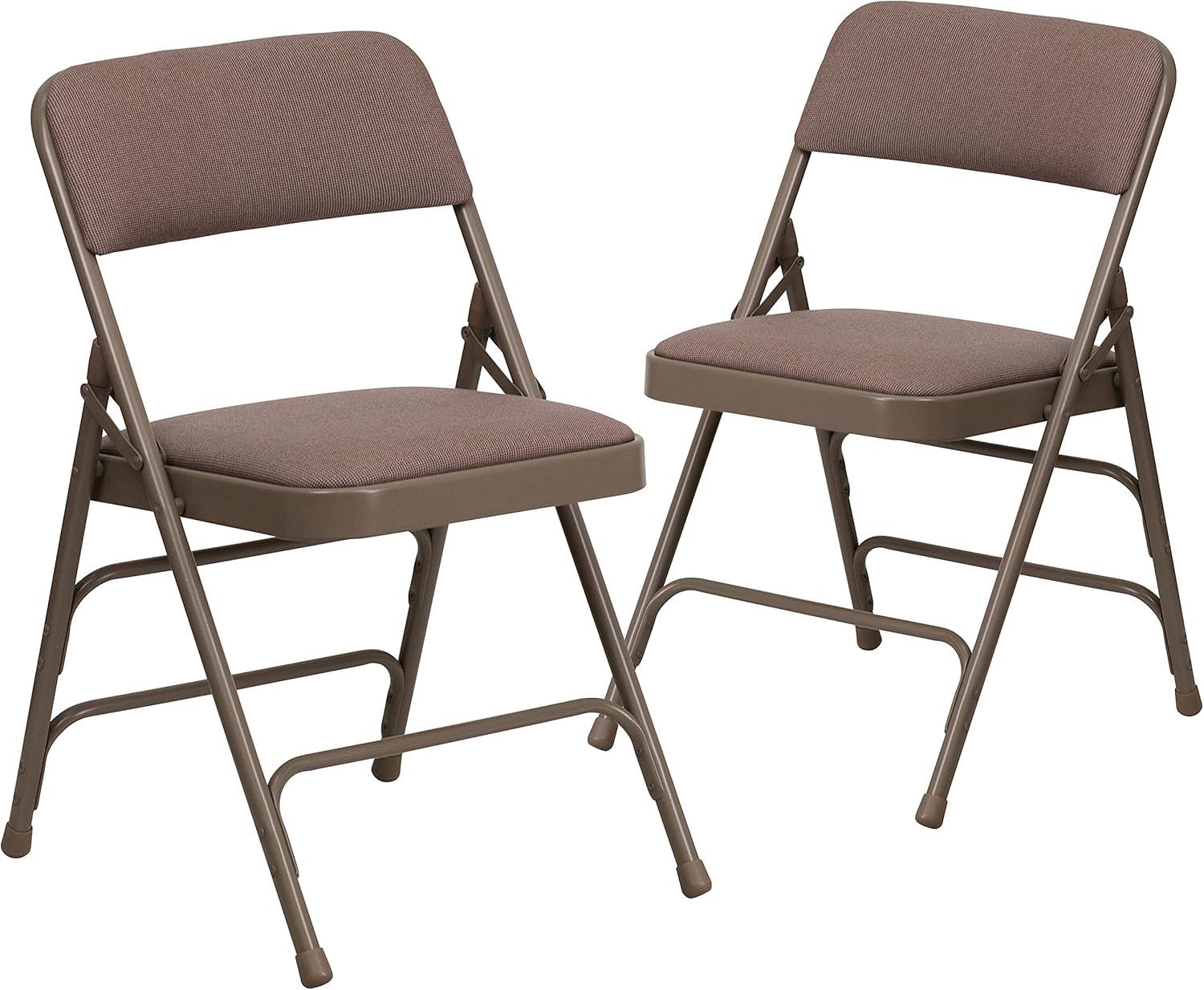 imageFlash Furniture 4 Pack HERCULES Series Curved Triple Braced ampamp Double Hinged Gray Vinyl Metal Folding ChairBeige FabricBeige Frame