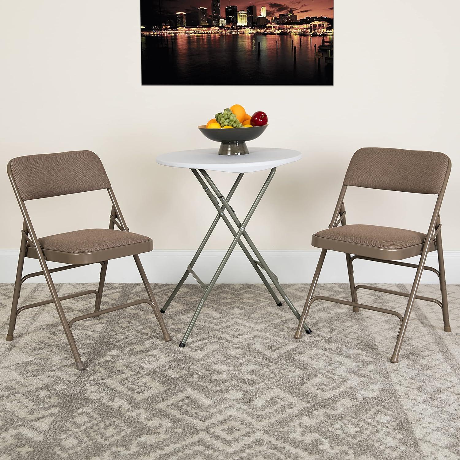 imageFlash Furniture 4 Pack HERCULES Series Curved Triple Braced ampamp Double Hinged Gray Vinyl Metal Folding ChairBeige FabricBeige Frame