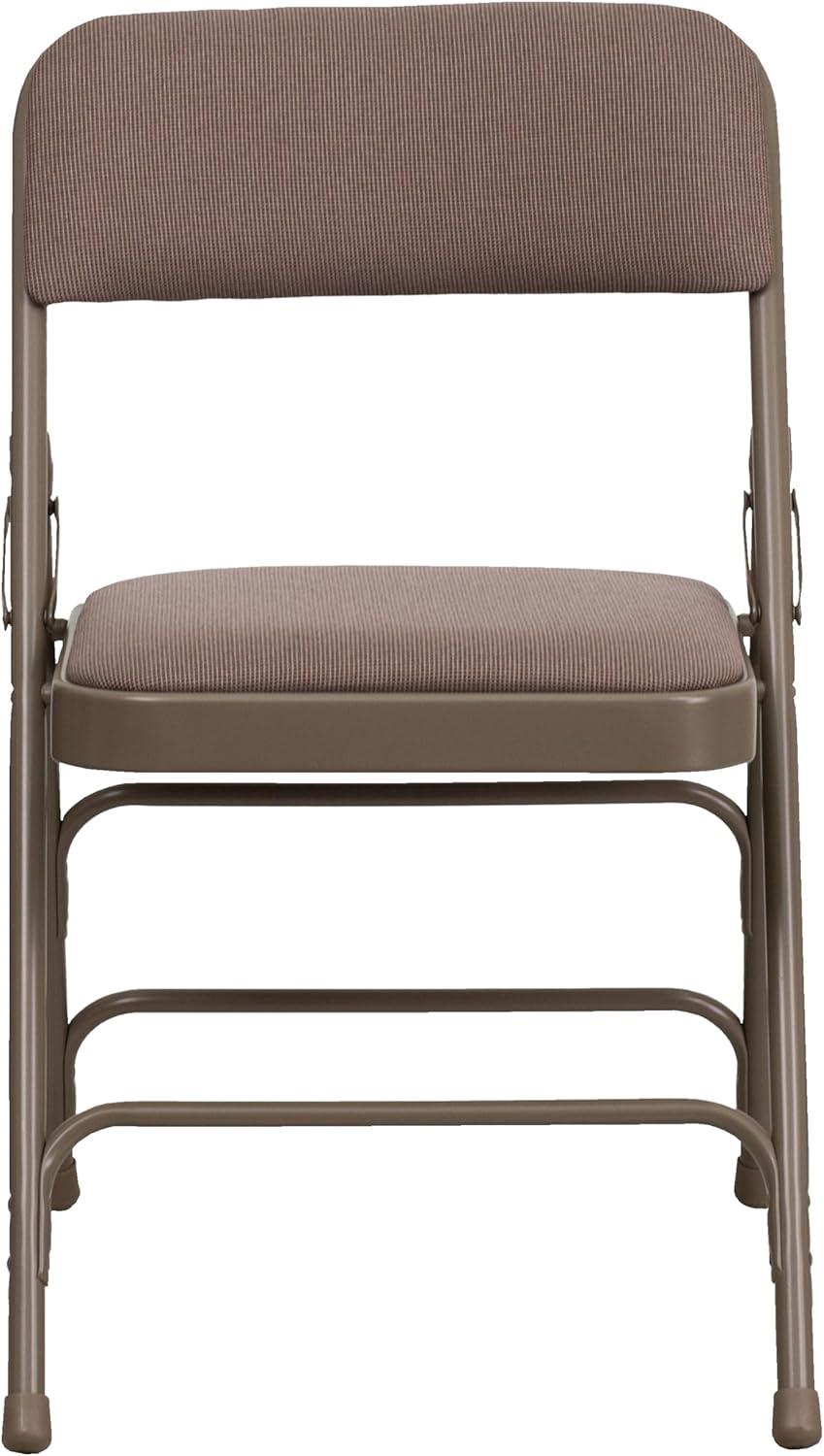 imageFlash Furniture 4 Pack HERCULES Series Curved Triple Braced ampamp Double Hinged Gray Vinyl Metal Folding ChairBeige FabricBeige Frame