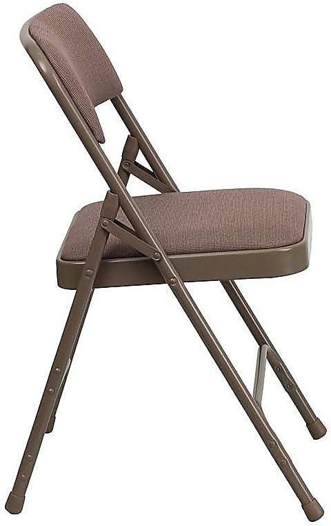 imageFlash Furniture 4 Pack HERCULES Series Curved Triple Braced ampamp Double Hinged Gray Vinyl Metal Folding ChairBeige FabricBeige Frame