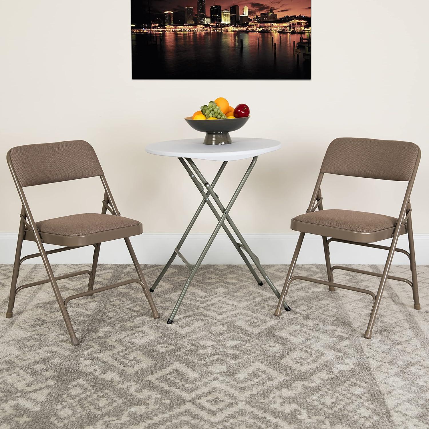 imageFlash Furniture 4 Pack HERCULES Series Curved Triple Braced ampamp Double Hinged Gray Vinyl Metal Folding ChairBeige FabricBeige Frame