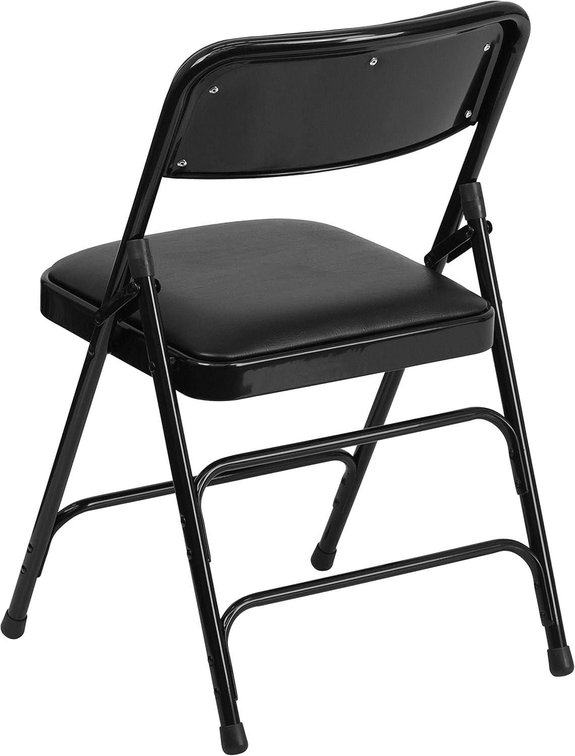 imageFlash Furniture 4 Pack HERCULES Series Curved Triple Braced ampamp Double Hinged Gray Vinyl Metal Folding ChairBlack VinylBlack Frame