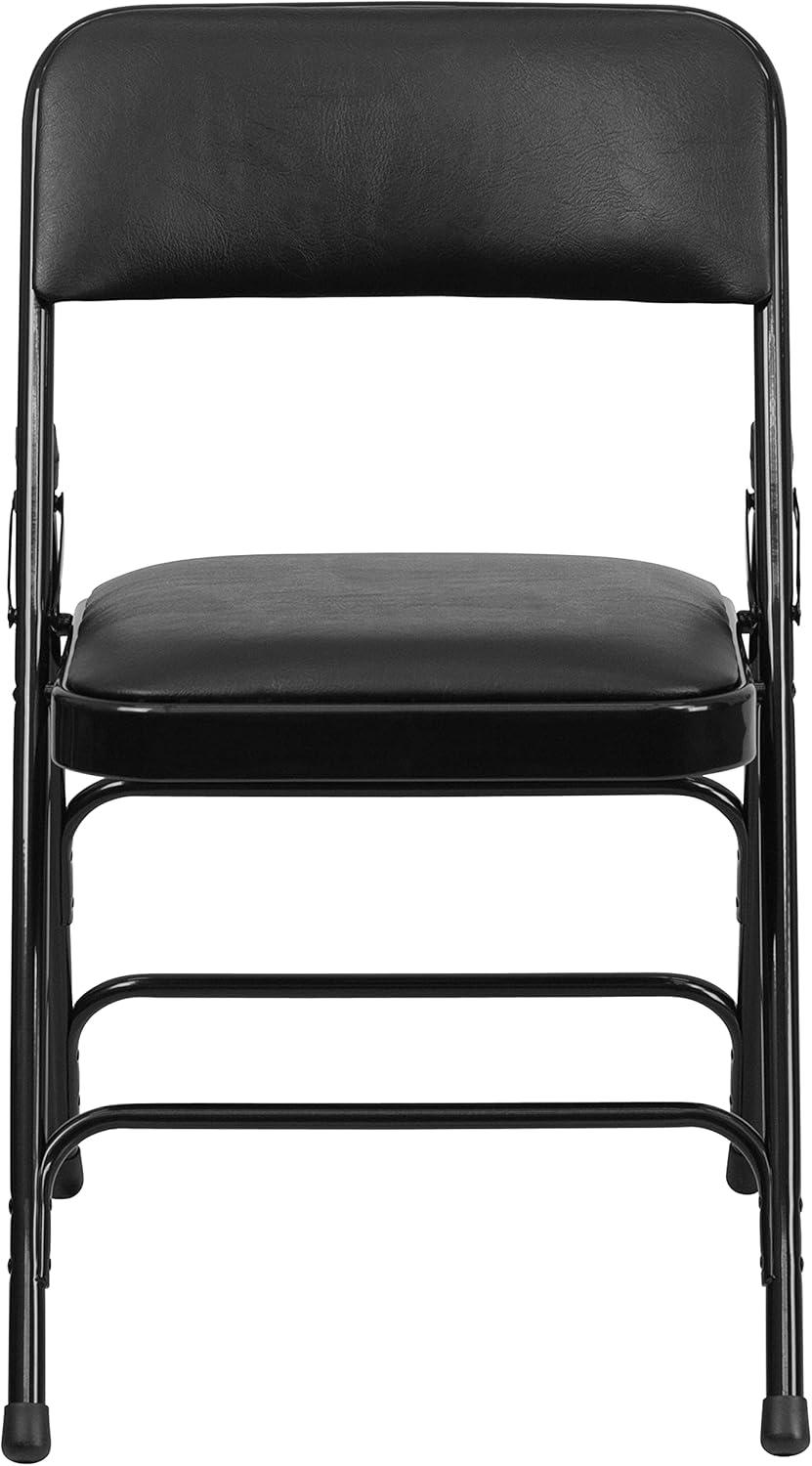 imageFlash Furniture 4 Pack HERCULES Series Curved Triple Braced ampamp Double Hinged Gray Vinyl Metal Folding ChairBlack VinylBlack Frame