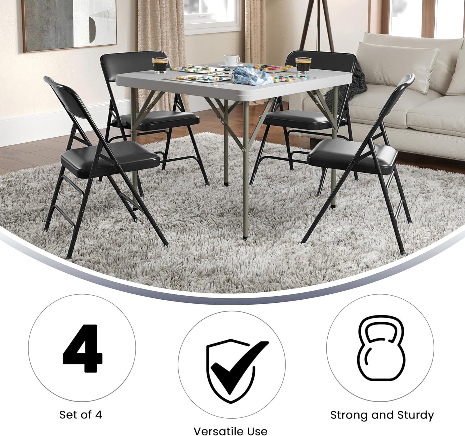 imageFlash Furniture 4 Pack HERCULES Series Curved Triple Braced ampamp Double Hinged Gray Vinyl Metal Folding ChairBlack VinylBlack Frame