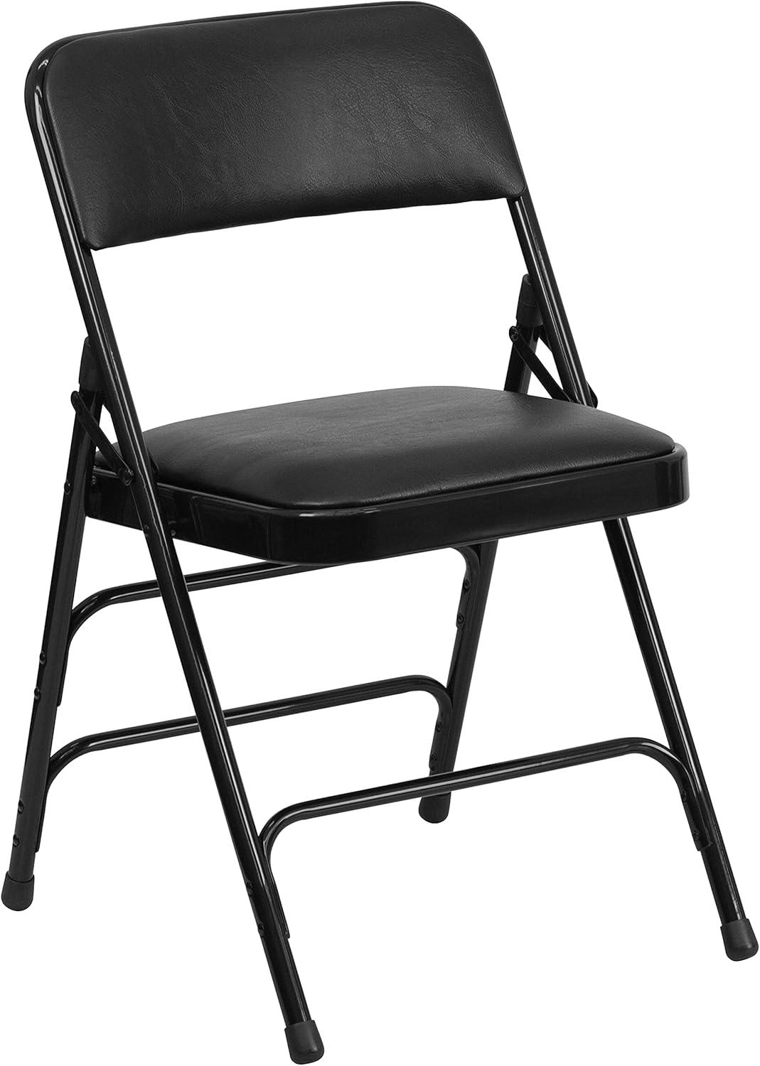 imageFlash Furniture 4 Pack HERCULES Series Curved Triple Braced ampamp Double Hinged Gray Vinyl Metal Folding ChairBlack VinylBlack Frame
