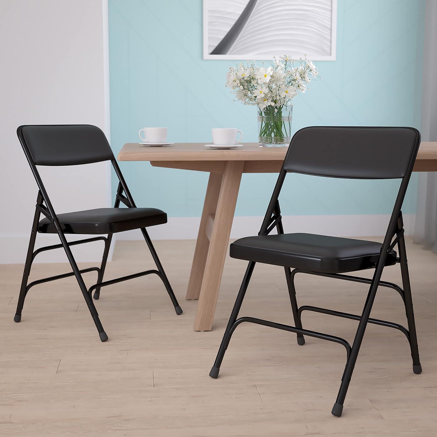 imageFlash Furniture 4 Pack HERCULES Series Curved Triple Braced ampamp Double Hinged Gray Vinyl Metal Folding ChairBlack VinylBlack Frame
