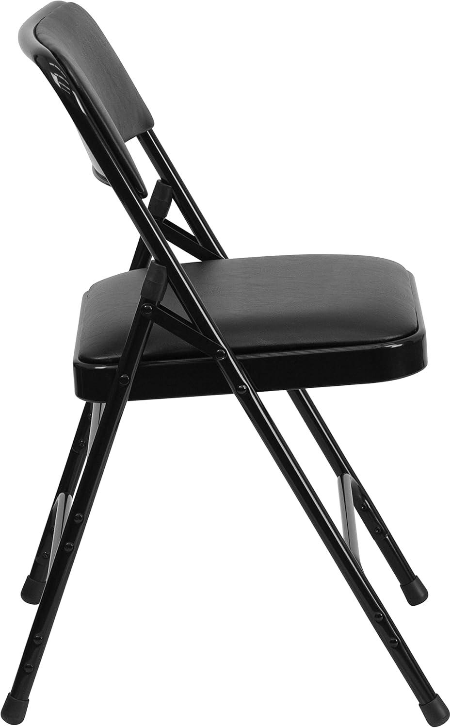imageFlash Furniture 4 Pack HERCULES Series Curved Triple Braced ampamp Double Hinged Gray Vinyl Metal Folding ChairBlack VinylBlack Frame