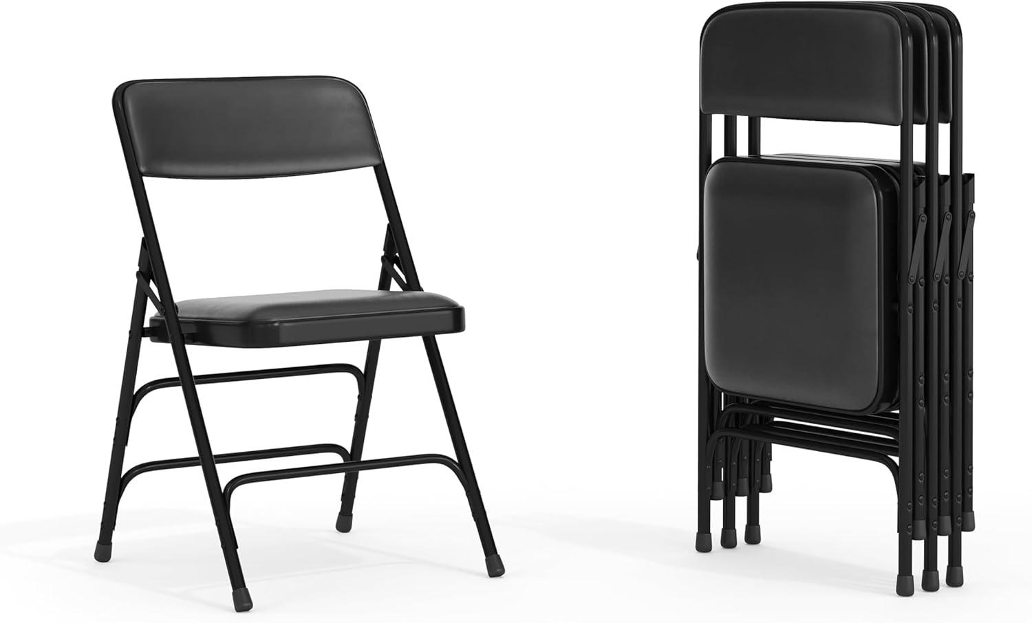 imageFlash Furniture 4 Pack HERCULES Series Curved Triple Braced ampamp Double Hinged Gray Vinyl Metal Folding ChairBlack VinylBlack Frame