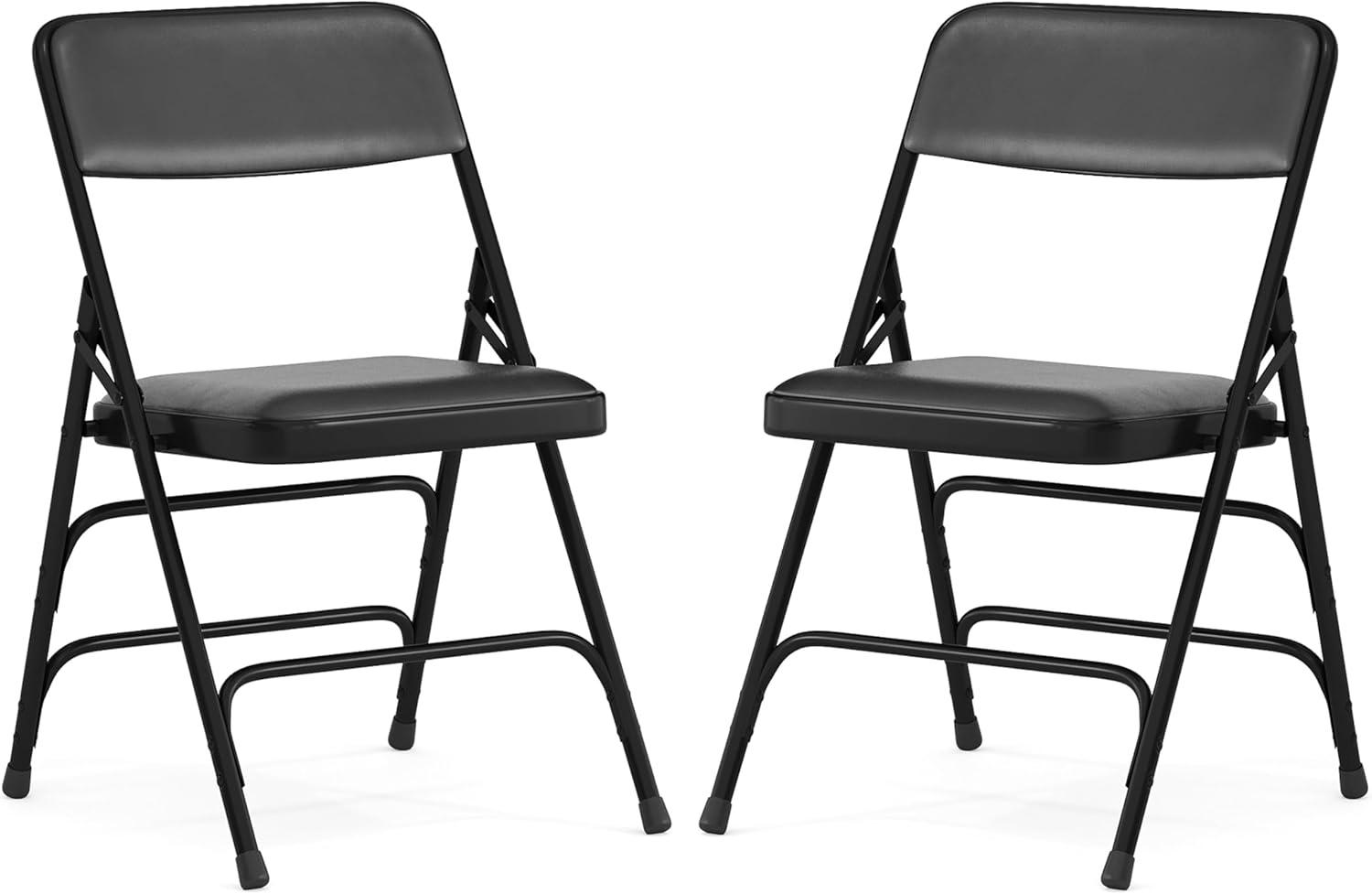 imageFlash Furniture 4 Pack HERCULES Series Curved Triple Braced ampamp Double Hinged Gray Vinyl Metal Folding ChairBlack VinylBlack Frame
