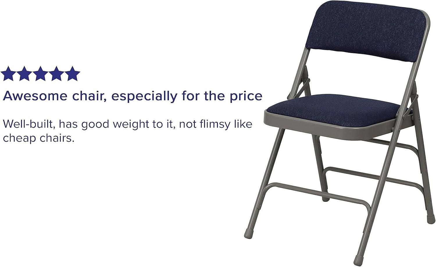 imageFlash Furniture 4 Pack HERCULES Series Curved Triple Braced ampamp Double Hinged Gray Vinyl Metal Folding ChairNavy FabricGray Frame