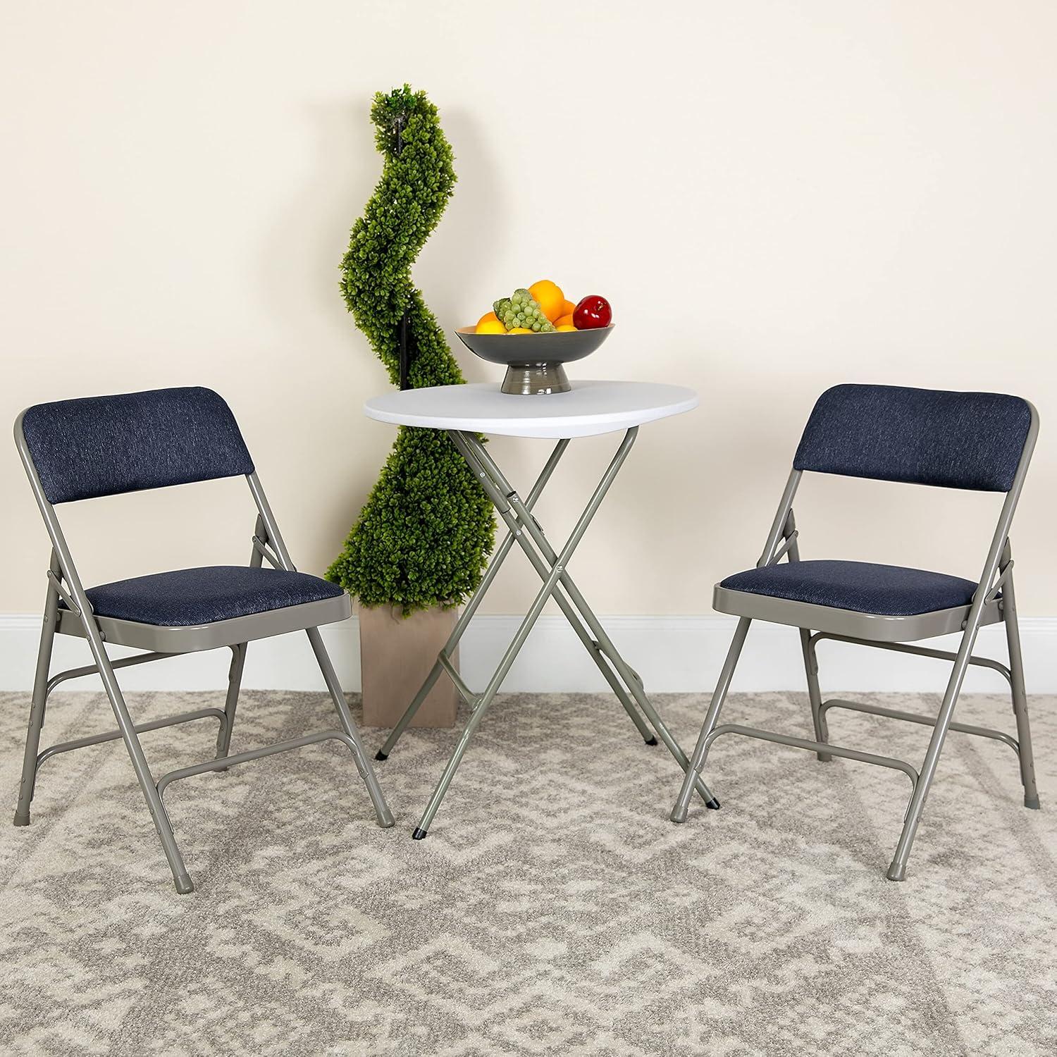 imageFlash Furniture 4 Pack HERCULES Series Curved Triple Braced ampamp Double Hinged Gray Vinyl Metal Folding ChairNavy FabricGray Frame