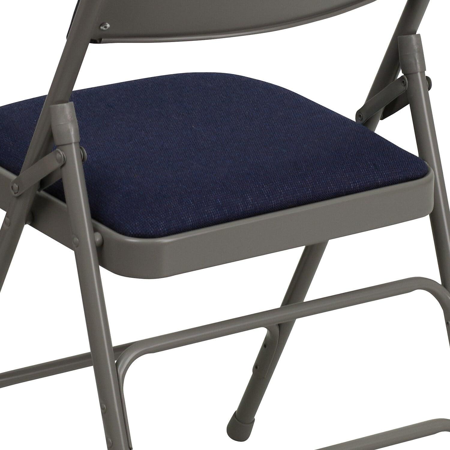 imageFlash Furniture 4 Pack HERCULES Series Curved Triple Braced ampamp Double Hinged Gray Vinyl Metal Folding ChairNavy FabricGray Frame