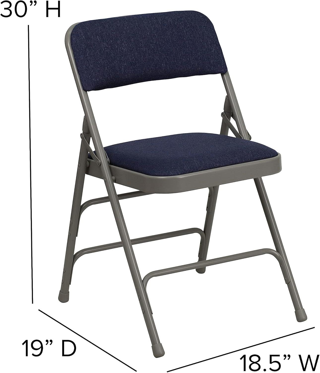 imageFlash Furniture 4 Pack HERCULES Series Curved Triple Braced ampamp Double Hinged Gray Vinyl Metal Folding ChairNavy FabricGray Frame