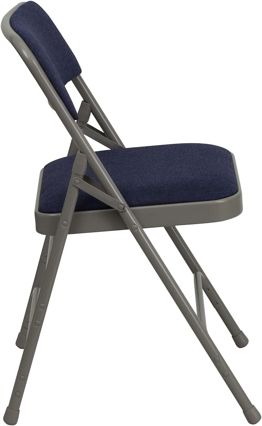 imageFlash Furniture 4 Pack HERCULES Series Curved Triple Braced ampamp Double Hinged Gray Vinyl Metal Folding ChairNavy FabricGray Frame