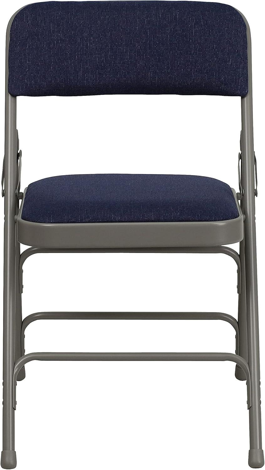 imageFlash Furniture 4 Pack HERCULES Series Curved Triple Braced ampamp Double Hinged Gray Vinyl Metal Folding ChairNavy FabricGray Frame