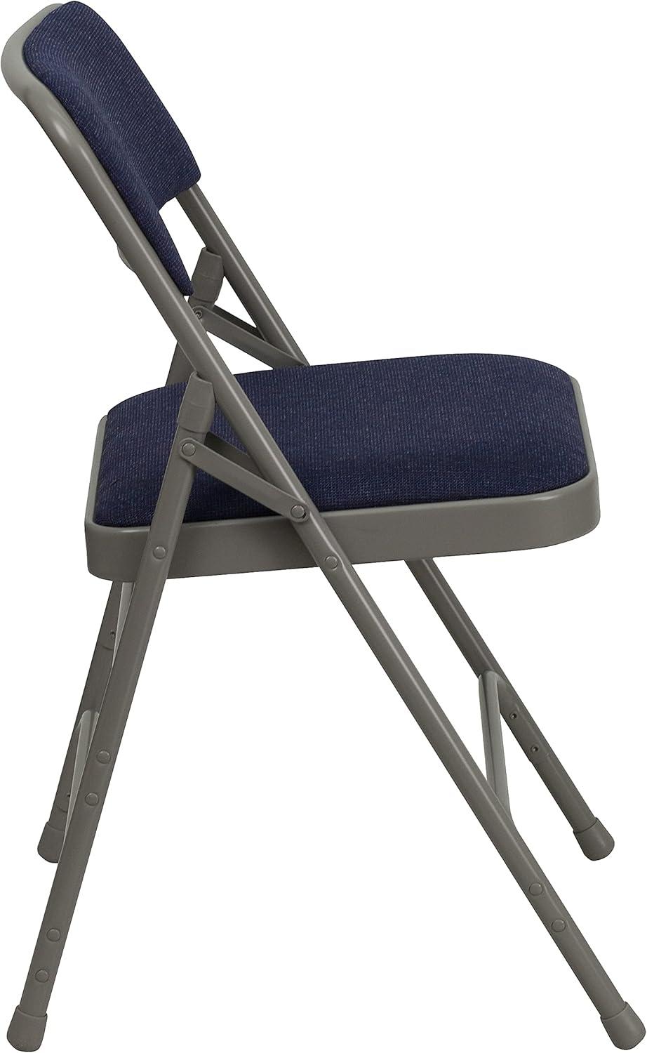 imageFlash Furniture 4 Pack HERCULES Series Curved Triple Braced ampamp Double Hinged Gray Vinyl Metal Folding ChairNavy FabricGray Frame