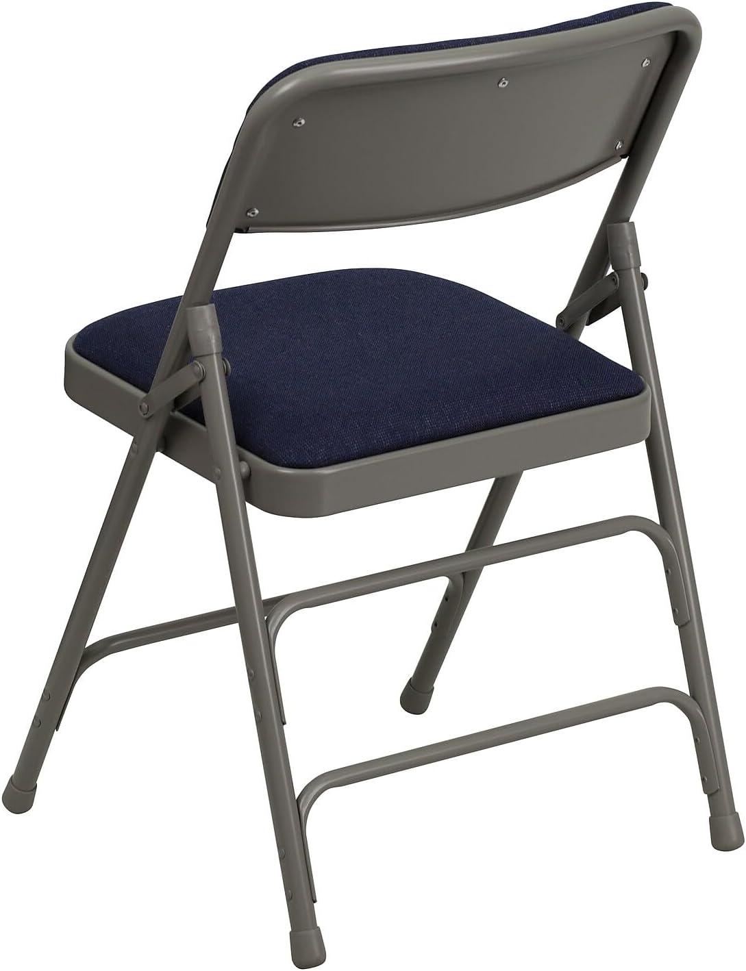 imageFlash Furniture 4 Pack HERCULES Series Curved Triple Braced ampamp Double Hinged Gray Vinyl Metal Folding ChairNavy FabricGray Frame