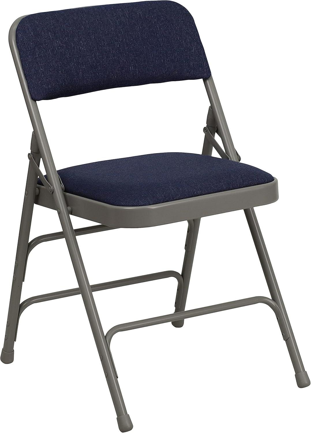 imageFlash Furniture 4 Pack HERCULES Series Curved Triple Braced ampamp Double Hinged Gray Vinyl Metal Folding ChairNavy FabricGray Frame